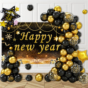 Cross-border New Black Gold Celebrates New Year's Eve Atmosphere Layout Photo Banner Happy New Year Party Decoration Balloon Suit