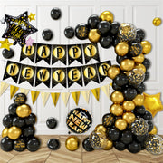 Cross-border New Black Gold Celebrates New Year's Eve Atmosphere Layout Photo Banner Happy New Year Party Decoration Balloon Suit