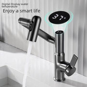 Single Handle Basin Faucet, 360° Swivel Basin Faucet, With Temperature Sensor And LED Digital Display Components, Three Modes Water Outlet, 1080° Multi-Angle Swivel Faucet, Faucet,Gray