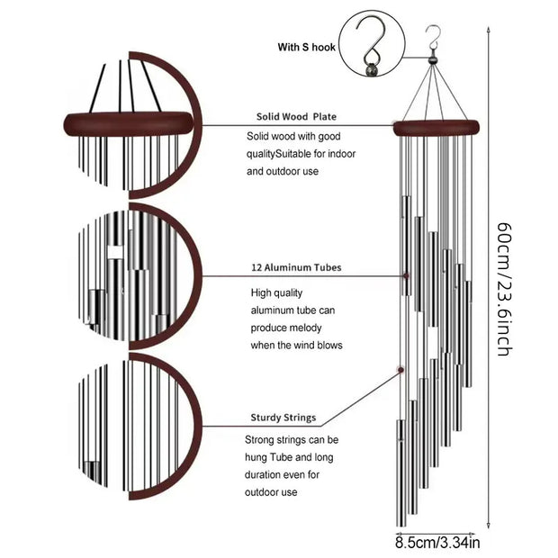 Explosions Metal Rotating Wind Chime Advanced Sense Step By Step Rise Aluminum Tube Tuning Wind Chime 12 Tube Rotating Solid Wood Aluminum Tube