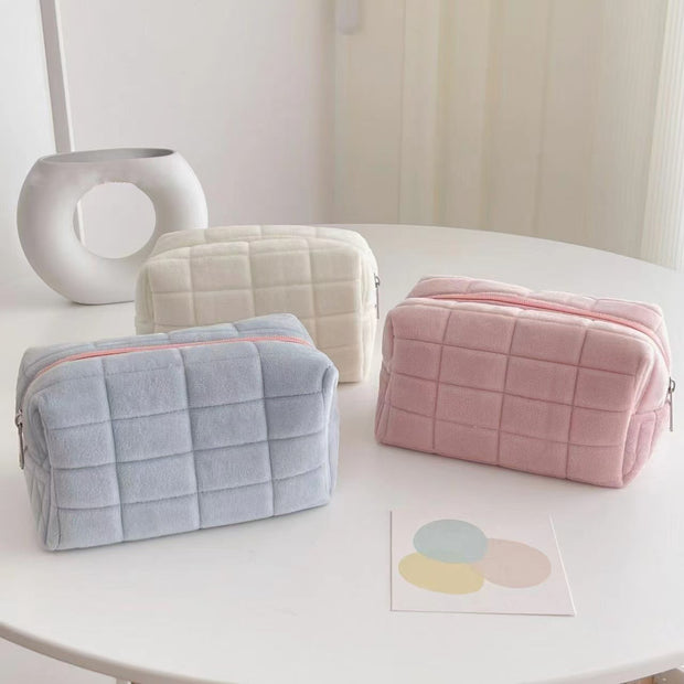 Cross-border Flannel Pillow Bag Lazy Cosmetic Bag Ins Japanese Style High-value Large-capacity Storage Stationery Box Toiletry Bag