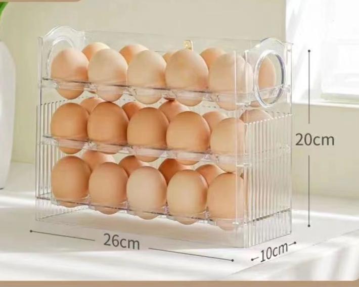 Egg Box Wholesale Automatic Rebound Refrigerator Side Door Three-layer Kitchen Multifunctional With Date Fresh-keeping Egg Storage Box